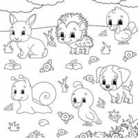 libro da colorare per bambini. clipart animale. personaggi allegri. illustrazione vettoriale. stile cartone animato carino. sagoma contorno nero. isolato su sfondo bianco. vettore