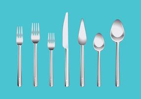 Set da cucina realistico con raccolta di cucchiaio e forchetta vettore