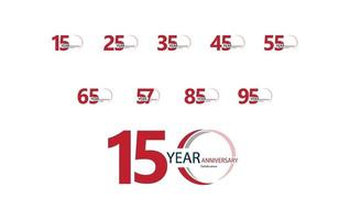 imposta l & # 39; illustrazione di progettazione del modello di vettore di colore rosso della celebrazione dell anniversario di anno