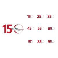 imposta l & # 39; illustrazione di progettazione del modello di vettore di colore rosso della celebrazione dell anniversario di anno