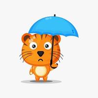 tigre carina che porta un ombrello vettore