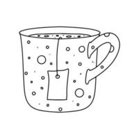 tazza di tè o caffè decorato con polka punto. illustrazione nel mano disegnato scarabocchio stile. vettore isolato su bianca sfondo.