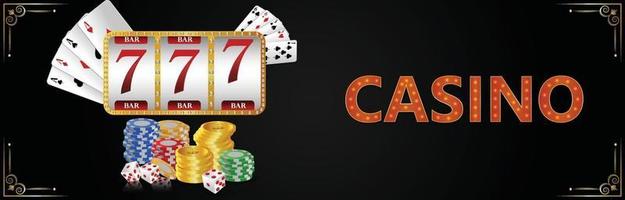 gioco d'azzardo del casinò con testo dorato e carte da gioco e slot del casinò vettore