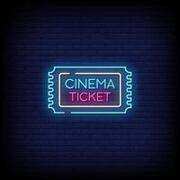 vettore del testo di stile delle insegne al neon del biglietto del cinema