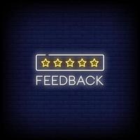 feedback insegne al neon stile testo vettoriale