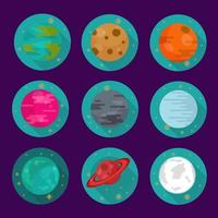 un set di icone sul tema della scienza spaziale diversi pianeti per il design piatto illustrazione vettoriale