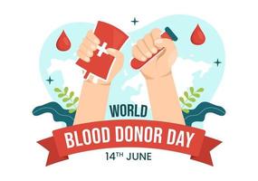 mondo sangue donatore giorno su giugno 14 illustrazione con umano donato bloods per dare il destinatario nel Salva vita piatto cartone animato mano disegnato modelli vettore