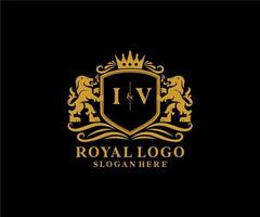 iniziale iv lettera Leone reale lusso logo modello nel vettore arte per ristorante, regalità, boutique, bar, Hotel, araldico, gioielleria, moda e altro vettore illustrazione.