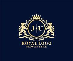 iniziale ju lettera Leone reale lusso logo modello nel vettore arte per ristorante, regalità, boutique, bar, Hotel, araldico, gioielleria, moda e altro vettore illustrazione.