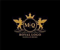 iniziale mq lettera Leone reale lusso stemma araldico logo modello nel vettore arte per ristorante, regalità, boutique, bar, Hotel, araldico, gioielleria, moda e altro vettore illustrazione.