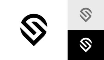 Posizione perno con lettera S logo design vettore