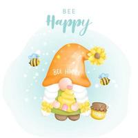 ape felice con graziosi gnomi e api, pittura digitale vettore