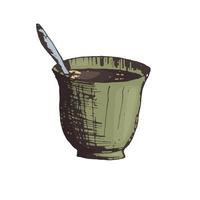 vettore illustrazione di un' caffè boccale con un' cucchiaio nel un' a mano libera disegno stile nel colore. caldo caffè boccale icona per menù, logo o bandiera design