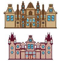 pixel edificio portico gioco mondo e pixel scena, arte illustrazione vettore
