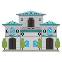 pixel edificio portico gioco mondo e pixel scena, arte illustrazione vettore