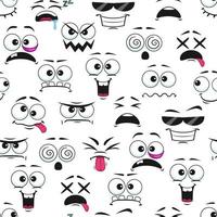cartone animato divertente emoji facce, sorrisi senza soluzione di continuità modello vettore
