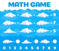 cartone animato bianca nuvole nel blu cielo matematica gioco pagina vettore