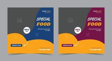 poster di cibo speciale, post sui social media e volantino di cibo vettore