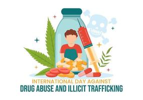 internazionale giorno contro droga abuso e illecito traffico illustrazione con anti narcotici per evitare farmaci nel mano disegnato modelli illustrazione vettore