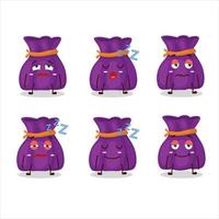 cartone animato personaggio di viola caramella sacco con assonnato espressione vettore