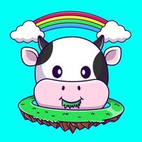 carino mucca pianeta mangiare erba con arcobaleno nube cartone animato vettore icone illustrazione. piatto cartone animato concetto. adatto per qualunque creativo progetto.