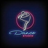 neon cartello danza studio con mattone parete sfondo vettore