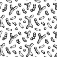 batterio pattern in stile schizzo realistico. sfondo medico disegnato a mano. illustrazione vettoriale