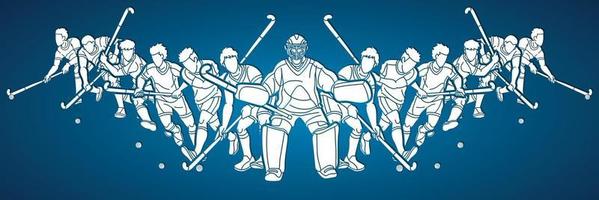 campo hockey sport squadra maschio Giocatori mescolare azione vettore
