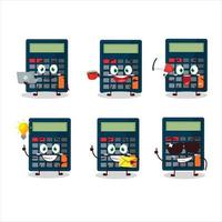 calcolatrice cartone animato personaggio con vario tipi di attività commerciale emoticon vettore