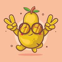 carino Pera frutta personaggio portafortuna con pace cartello mano gesto isolato cartone animato nel piatto stile design vettore