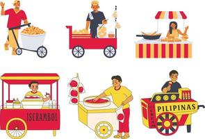strada cibo carrello e persone vettore illustrazione impostare. strada cibo stalla e chiosco.