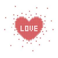 cuore di pixel con la parola d'amore. illustrazione vettoriale