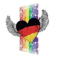 maglietta design di un' alato cuore con il colori di il Tedesco bandiera. verticale arcobaleno. illustrazione per gay orgoglio giorno nel un' europeo nazione. vettore