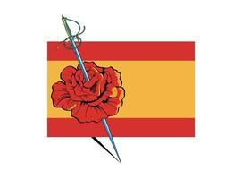 vettore illustrazione di un' rosa attraversato di un' spada su il spagnolo bandiera.