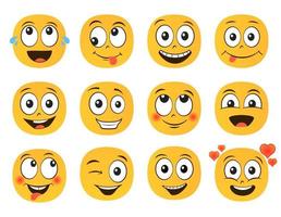 divertimento Sorridi emoticon facce. impostato di emoji. piatto stile vettore illustrazione