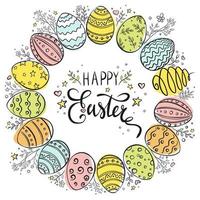 corona di uova di Pasqua felice disegnata a mano vettore