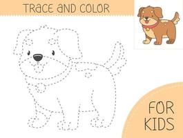 tracciare e colore colorazione libro con cane per bambini. colorazione pagina con cartone animato cucciolo. vettore illustrazione per bambini.