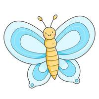 blu farfalla nel un' carino scarabocchio stile. farfalla personaggio isolato su un' bianca sfondo. vettore illustrazione.
