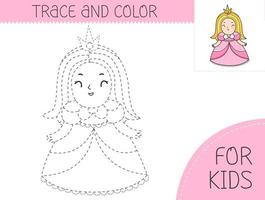 tracciare e colore colorazione libro con Principessa per bambini. colorazione pagina con cartone animato Principessa. vettore illustrazione per bambini.