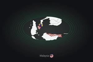 Malaysia carta geografica nel buio colore, ovale carta geografica con vicino Paesi. vettore