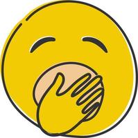 sbadigli emoji. annoiato o assonnato emoticon, giallo la noia viso con bocca coperto di mano. mano disegnato, piatto stile emoticon. vettore