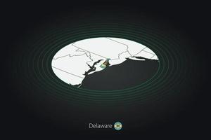 Delaware carta geografica nel buio colore, ovale carta geografica con vicino noi stati. vettore