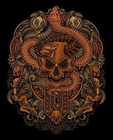 vettore illustrazione. demone cranio con serpente Vintage ▾ incisione ornamento stile Perfetto per il tuo attività commerciale e t camicia merce