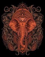 illustrazione di elefante testa con Vintage ▾ incisione ornamento nel indietro Perfetto per il tuo attività commerciale e merce vettore