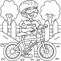 polizia ufficiale con un' bicicletta colorazione pagina per bambini vettore