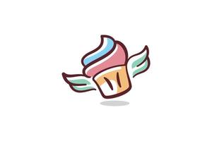 volante Cupcake logo con un' carino Cupcake volante su suo Ali. vettore