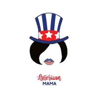 vettore illustrazione Stampa per maglietta Da donna 4 ° di luglio indipendenza giorno nel America. ragazza con brunetta capelli e un' cappello con un americano bandiera