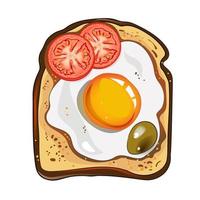 pane tostato con uovo, olive e pomodori vettore