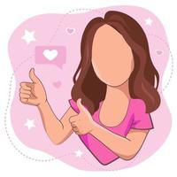 giovane ragazza agitando la mano saluto o dicendo addio su sfondo rosa. personaggio femminile dei cartoni animati con gesto di benvenuto in illustrazione vettoriale. vettore