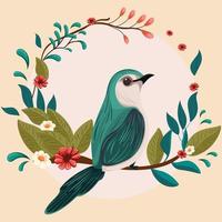 illustrazione con bellissimo uccello e fiori, foglie, natura, astratto foglia modelli, illustrazione, primavera illustrazione vettore